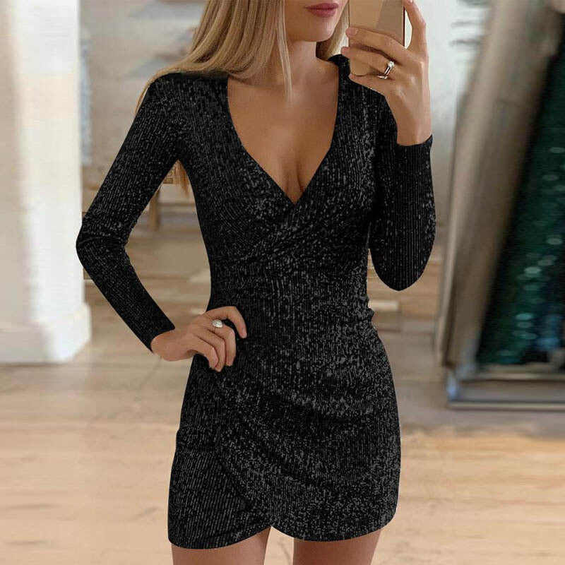 Mini Robe de Soirée Étincelante Femme à Décolleté V