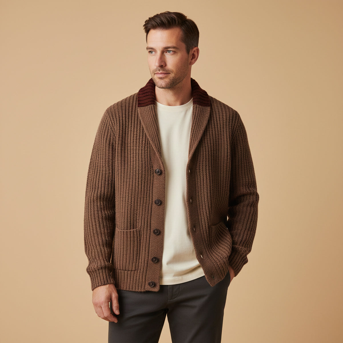 Cardigan structuré pour homme avec col à revers — élégance casual pour toutes saisons