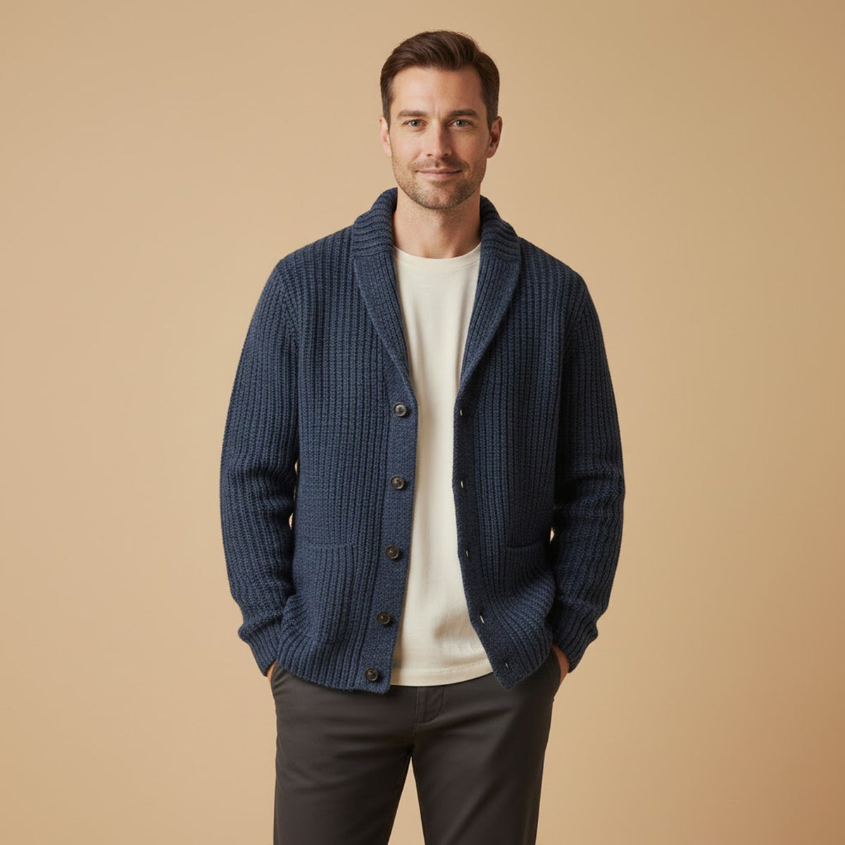 Cardigan structuré pour homme avec col à revers — élégance casual pour toutes saisons