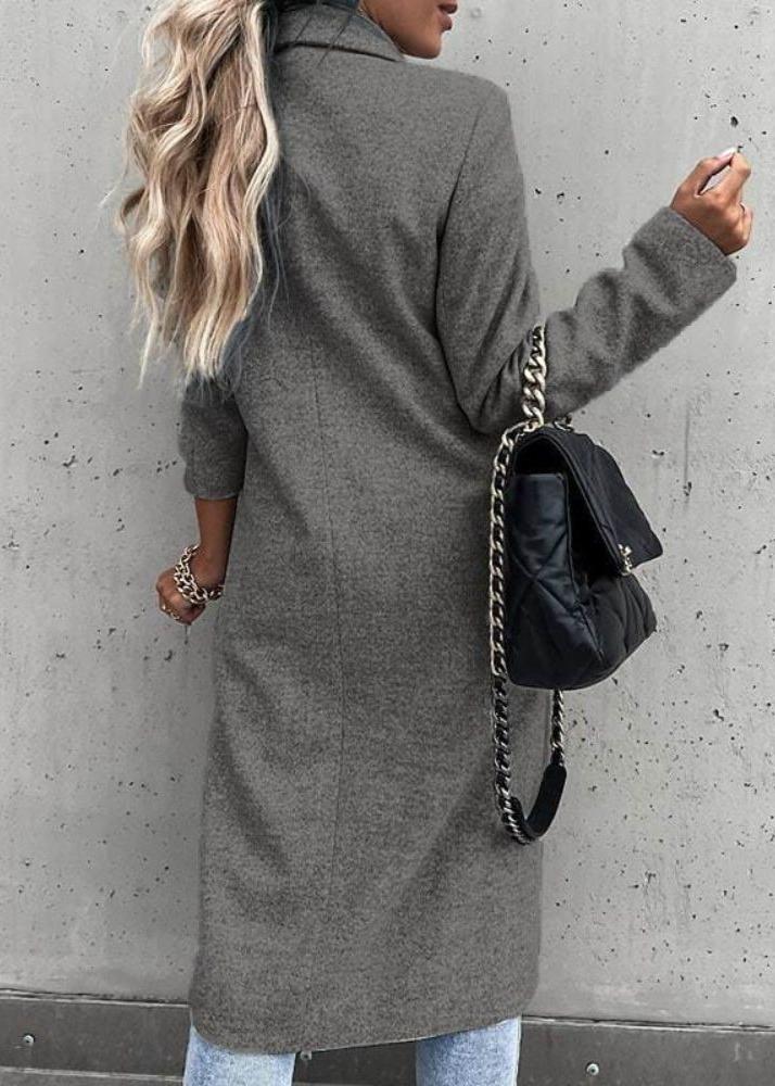 Hortense | Manteau long femme double boutonnage col revers couleur unie