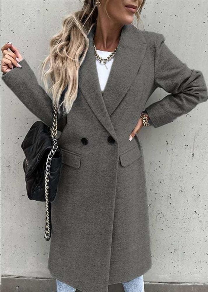 Hortense | Manteau long femme double boutonnage col revers couleur unie
