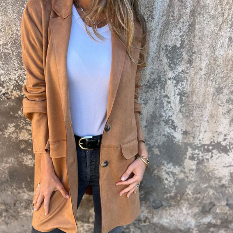 Eponine | Manteau Mi-Long Femme Col Revers Boutonné Classique