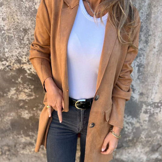 Eponine | Manteau Mi-Long Femme Col Revers Boutonné Classique