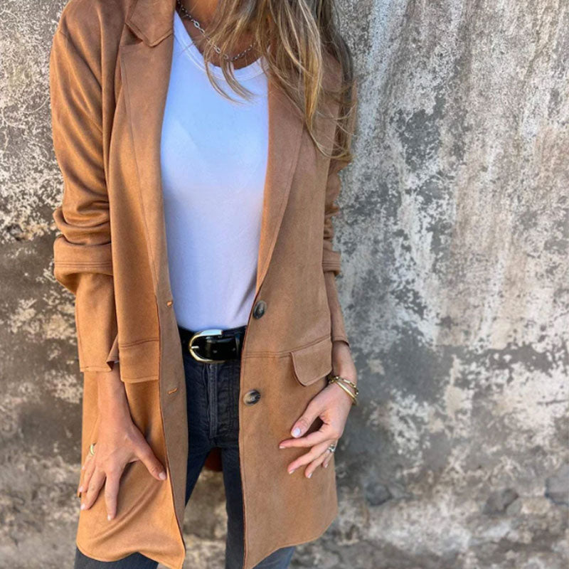Eponine | Manteau Mi-Long Femme Col Revers Boutonné Classique
