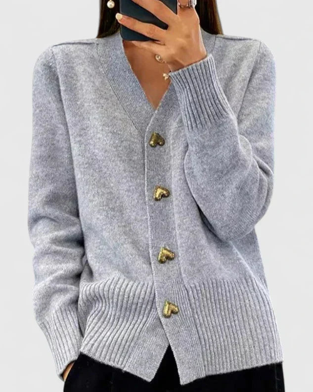 Cardigan Femme à Boutons Cœur Élégants