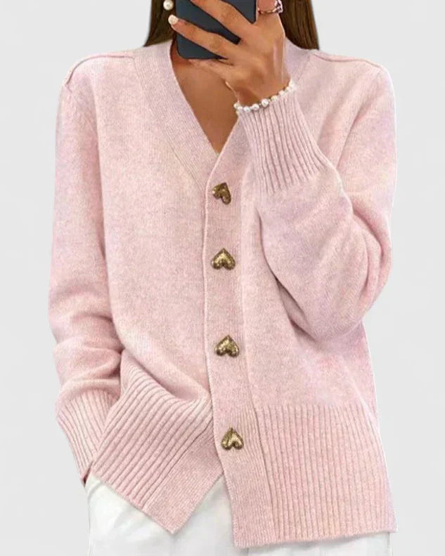 Cardigan Femme à Boutons Cœur Élégants