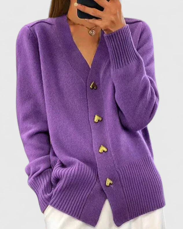 Cardigan Femme à Boutons Cœur Élégants