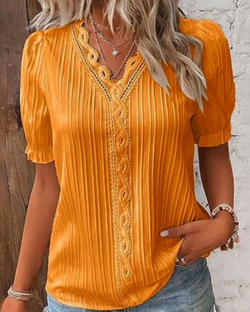 Blouse Structurée à Col V pour Femme – Silhouette Équilibrée et Élégante