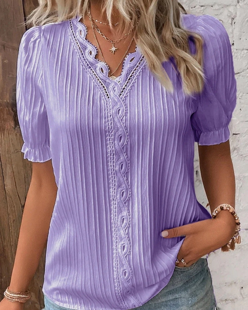 Blouse Structurée à Col V pour Femme – Silhouette Équilibrée et Élégante