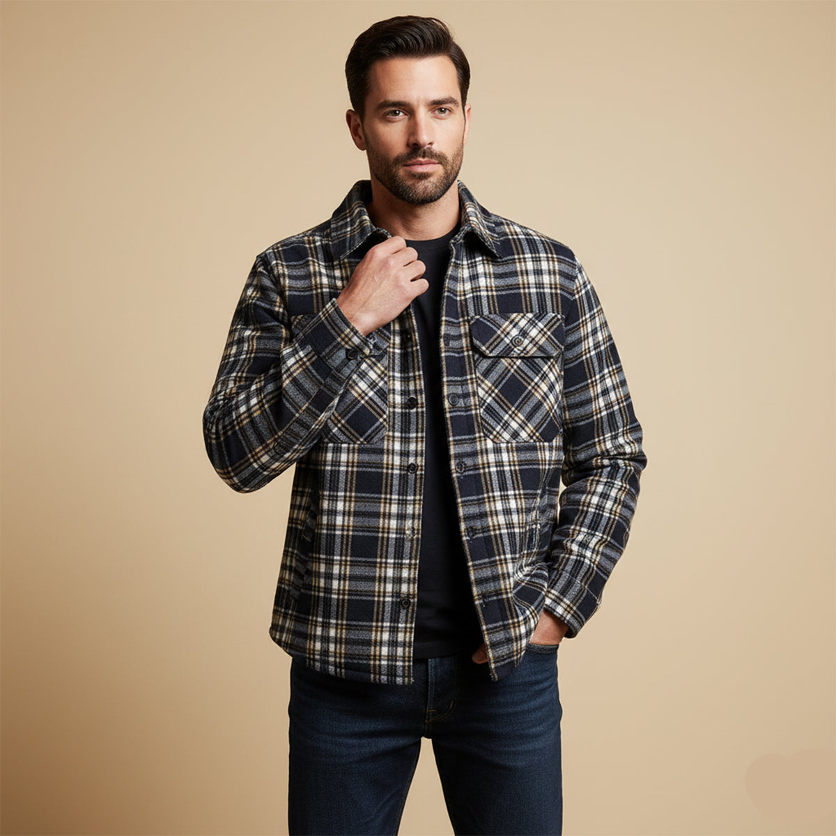 Surchemise Flannel Homme | Chemise à Carreaux Doublée Polaire Chaude