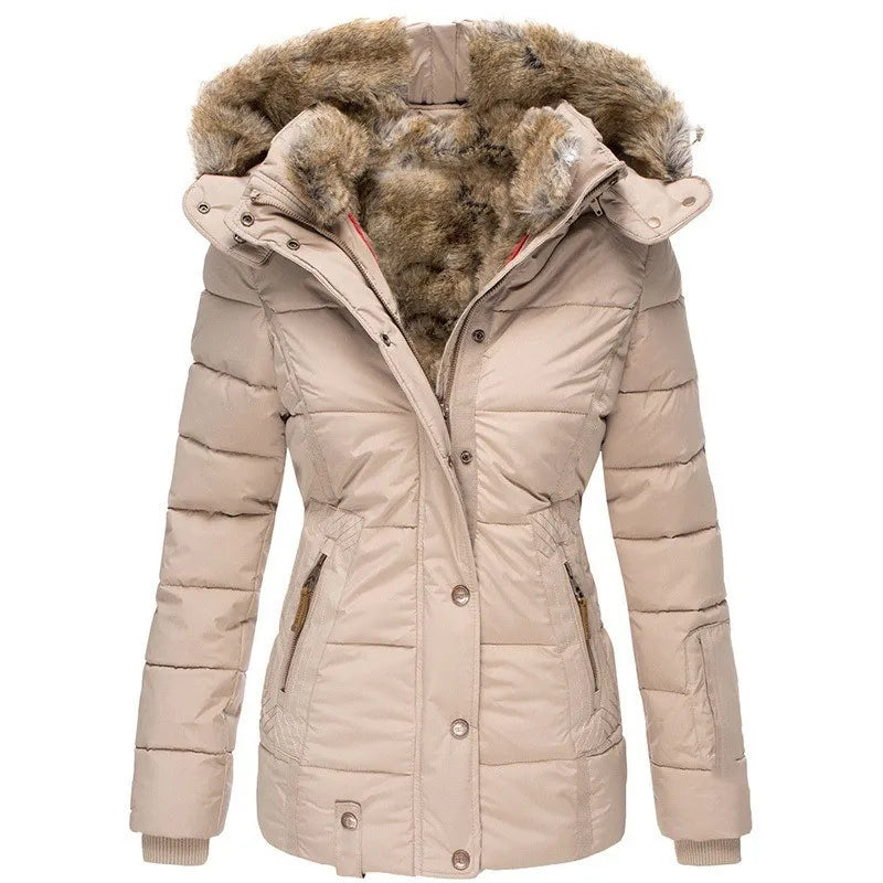 Léonie | Veste Luxueuse à Capuche et Doublure Fourrure