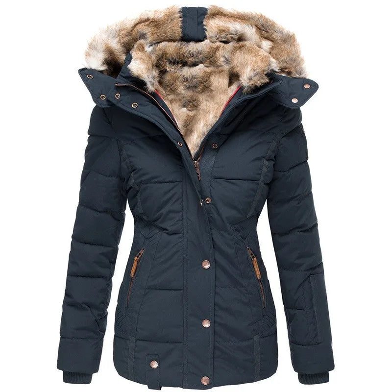 Léonie | Veste Luxueuse à Capuche et Doublure Fourrure