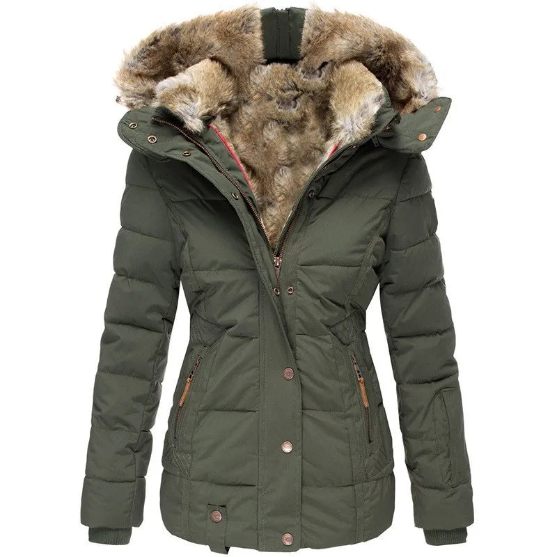 Léonie | Veste Luxueuse à Capuche et Doublure Fourrure
