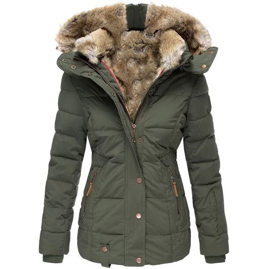 Léonie | Veste Luxueuse à Capuche et Doublure Fourrure
