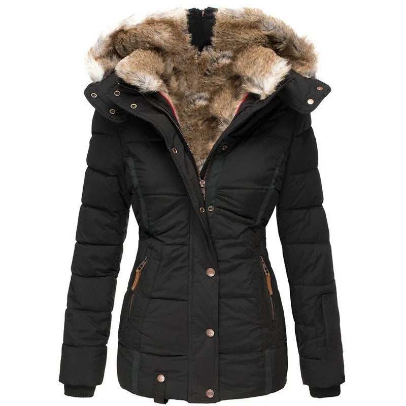 Léonie | Veste Luxueuse à Capuche et Doublure Fourrure
