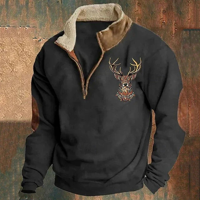 Sweat Hiver Homme | Polaire Douce avec Motif Cerf Brodé