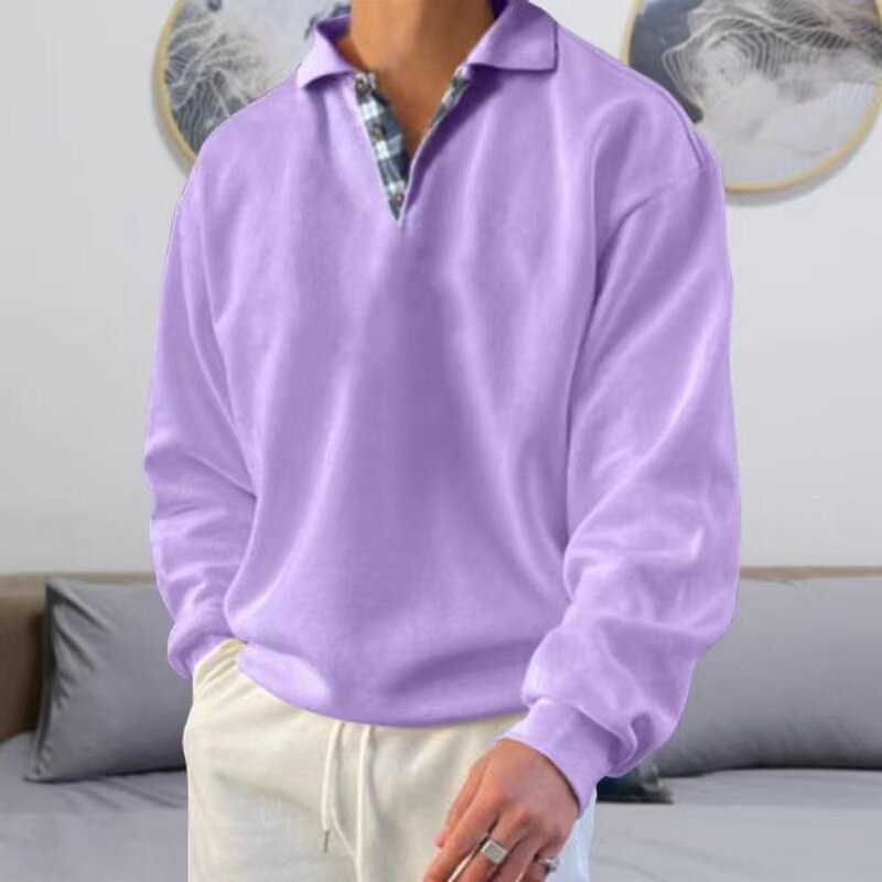 Bertrand | Sweatshirt Homme Uni à Col Revers Boutonné Coupe Ample Décontractée
