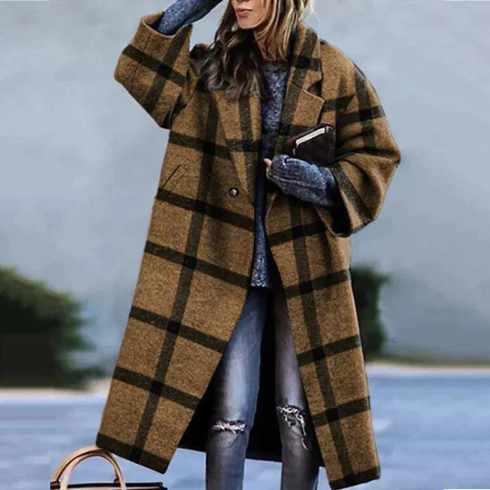 Manteau Long Oversize à Carreaux Femme | Élégant, Confortable et Idéal pour l’Hiver