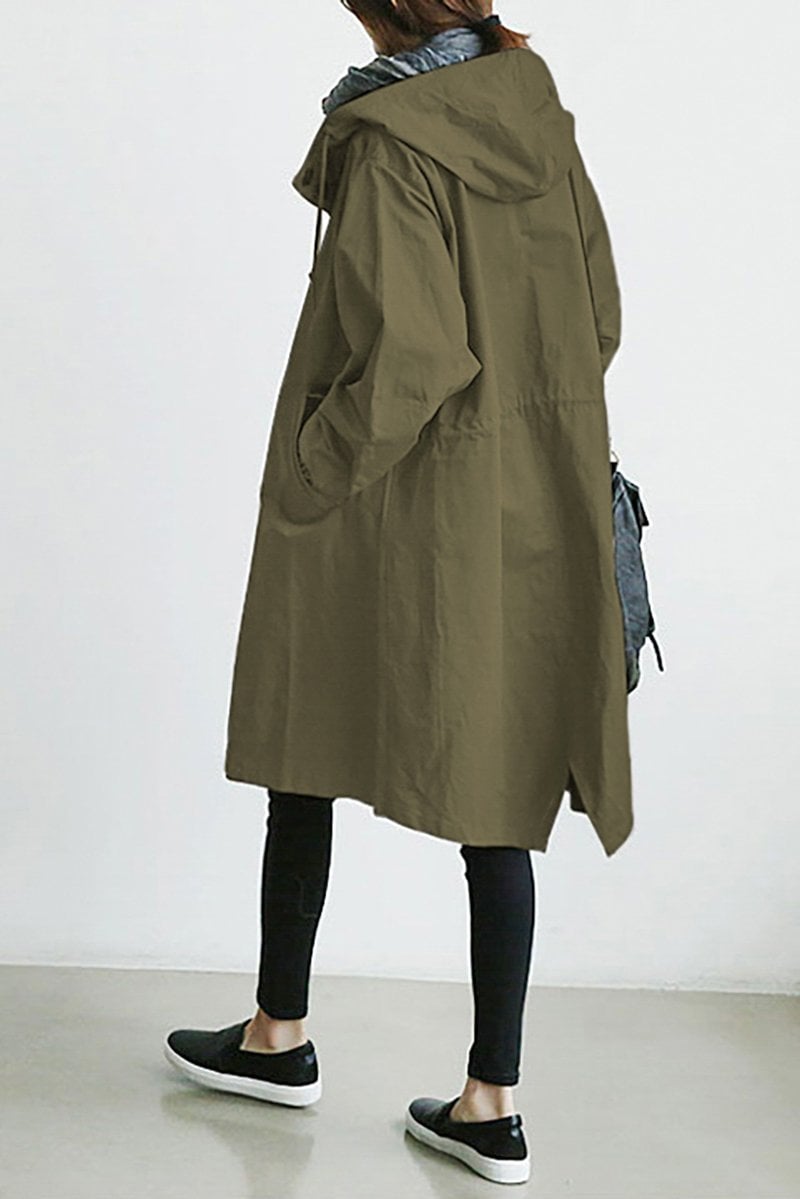 Manteau de pluie femme | Manteau long imperméable à capuche avec fermeture zippée pour les jours de pluie
