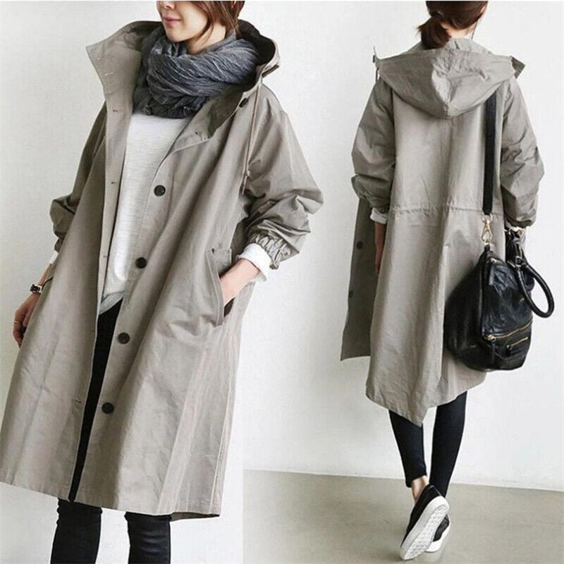 Manteau de pluie femme | Manteau long imperméable à capuche avec fermeture zippée pour les jours de pluie