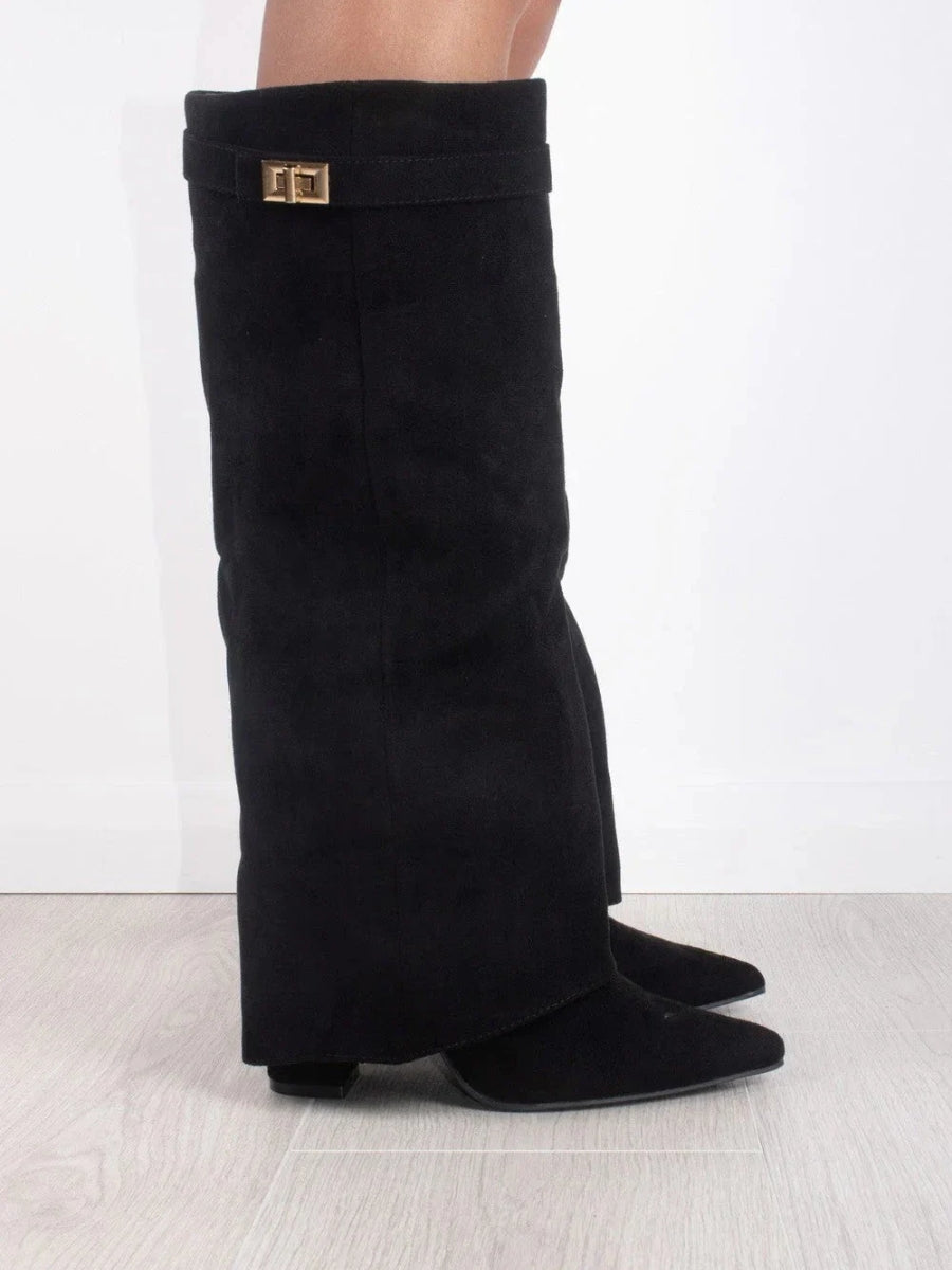 Bottes Hautes Femme à Large Revers et Talon Bloc | Élégance et Confort au Quotidien