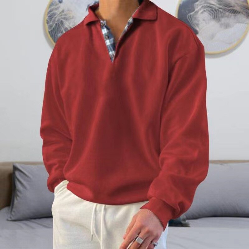 Bertrand | Sweatshirt Homme Uni à Col Revers Boutonné Coupe Ample Décontractée